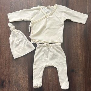 Quincy Mae Wrap Top and Footed Pants Set and Knotted Hat Ivory